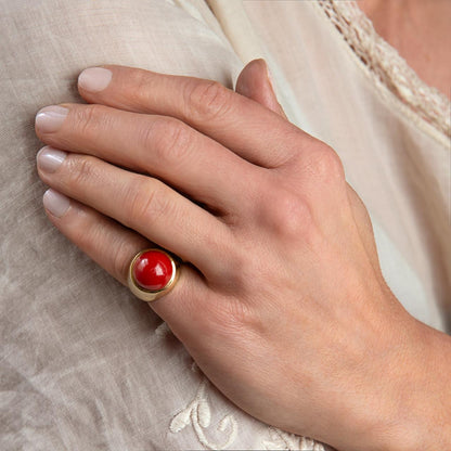 Vibrant Coral High carat bombe ring