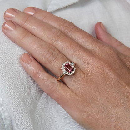 Tourmaline Diamond Art Deco Style Ring