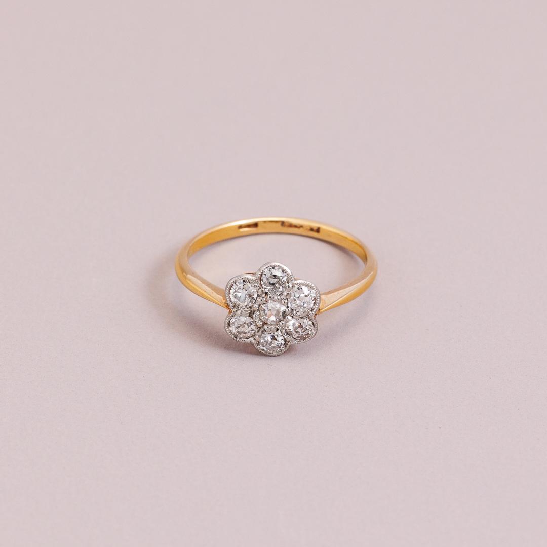 Old-cut diamond daisy cluster ring