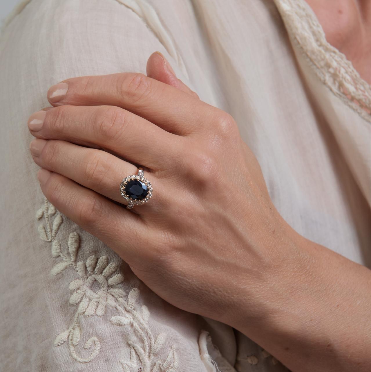 French Sapphire & Diamond cluster ring