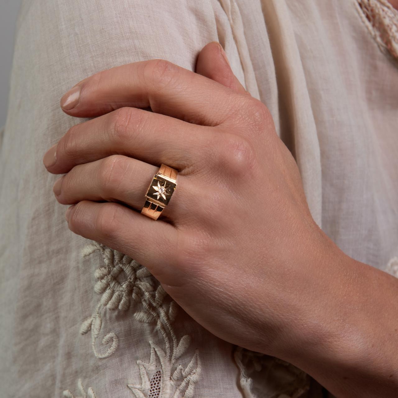 Diamond set antique signet ring