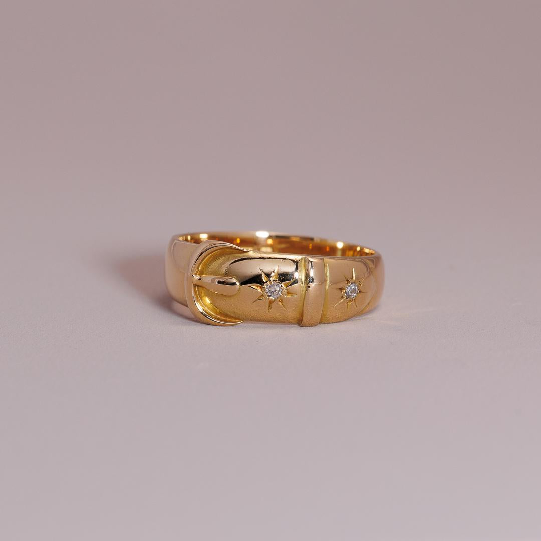 Antique English 18ct diamond set buckle ring