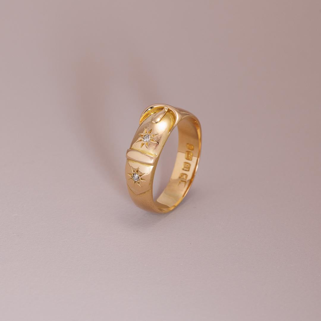 Antique English 18ct diamond set buckle ring