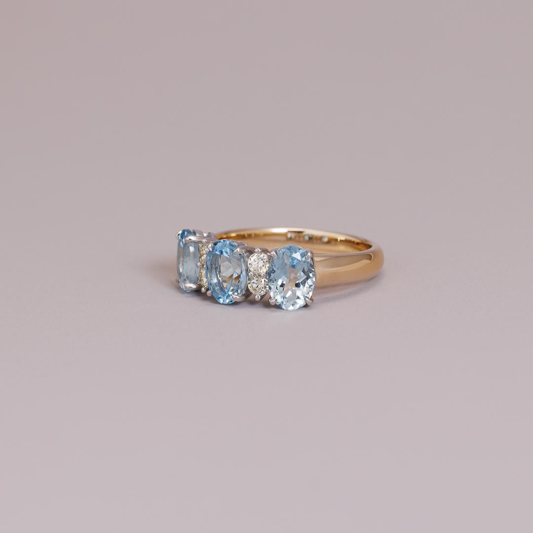 Oval aquamarine triple layer ring