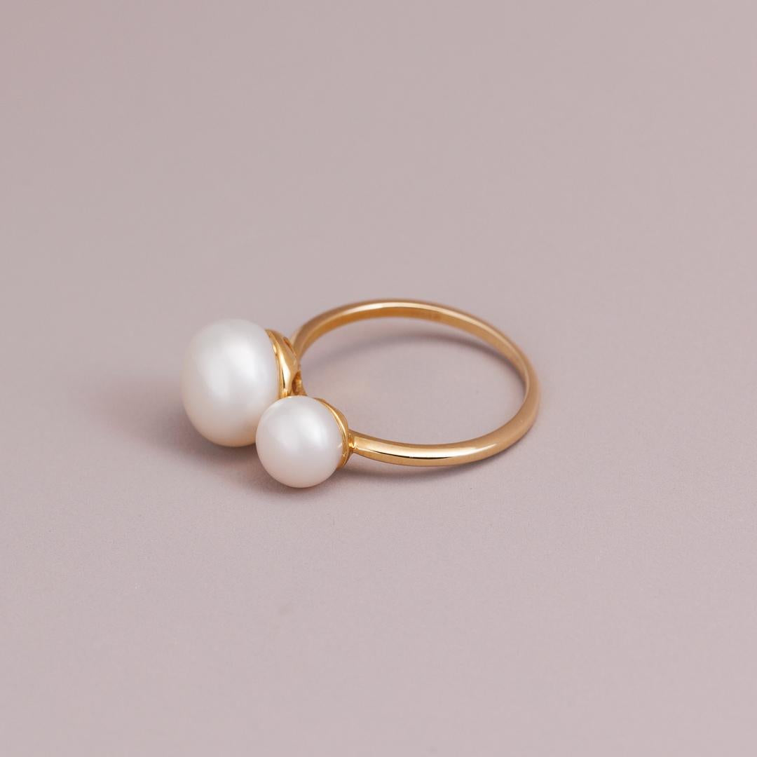 LD Double pearl ring, yellow gold