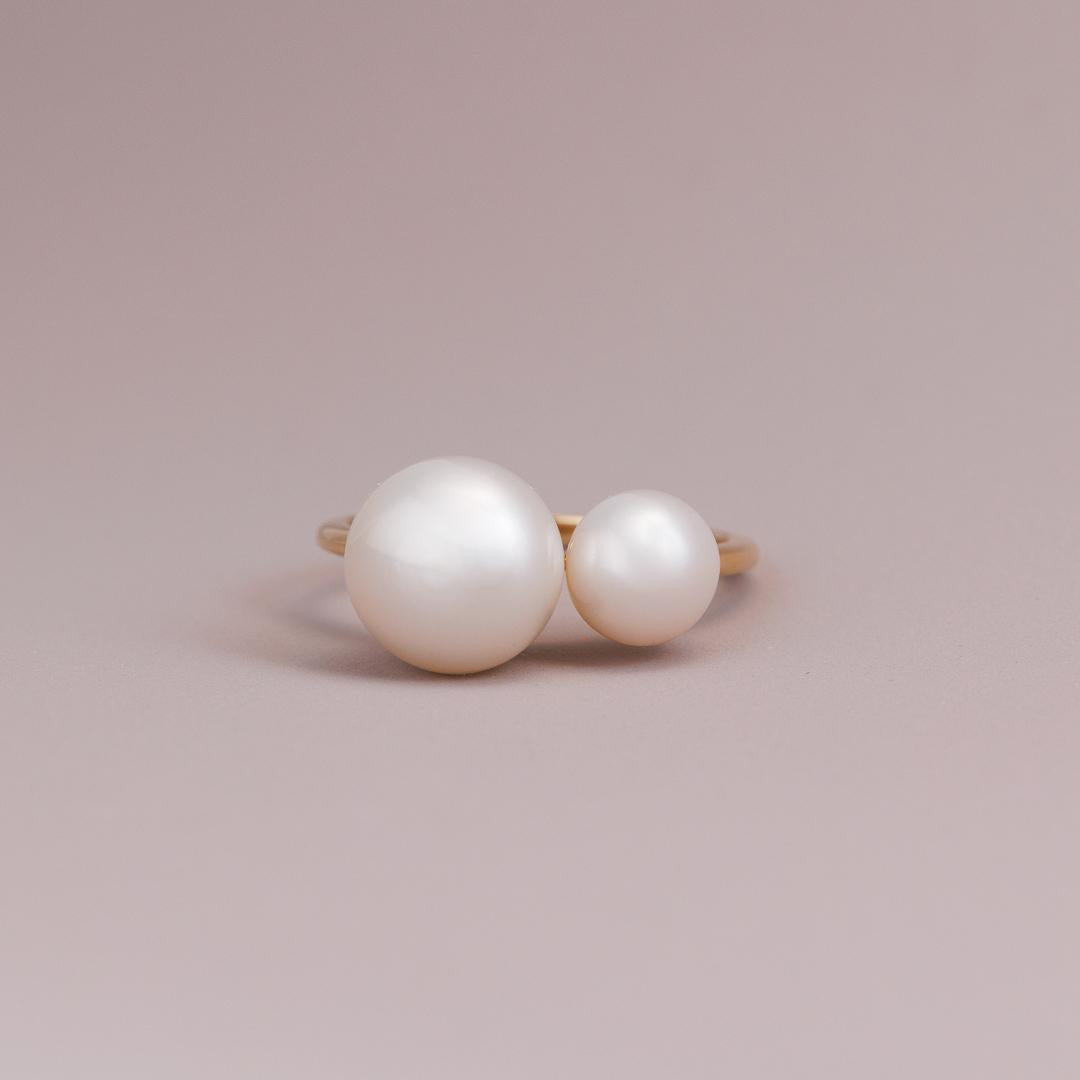 LD Double pearl ring, yellow gold