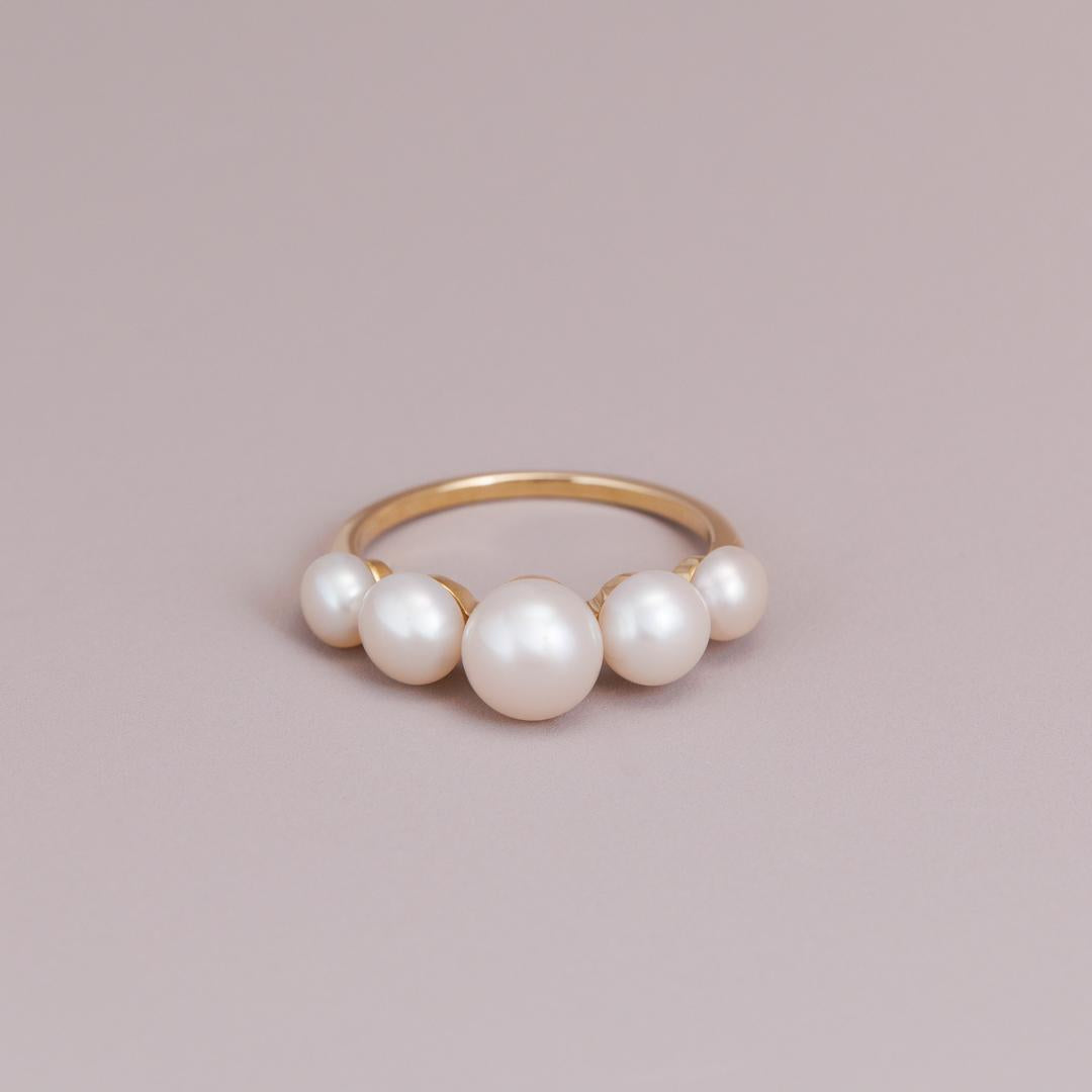 LD five pearl hoop ring in yellow gold