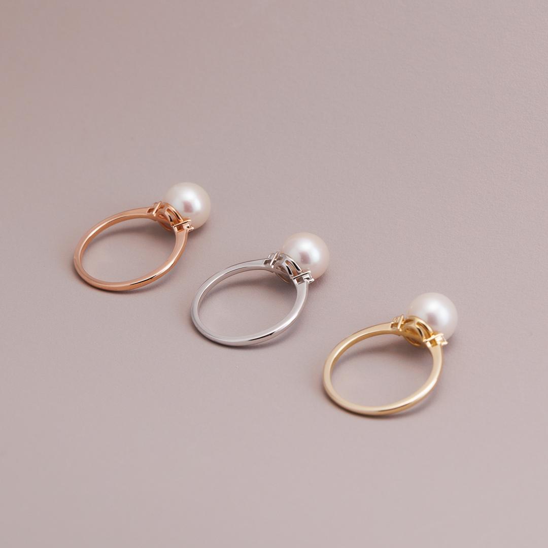 LD Diamond Pearl ring in yellow gold