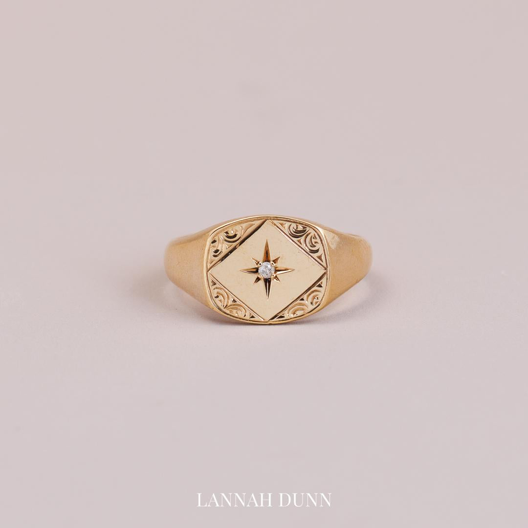 Diamond set engraved face antique signet