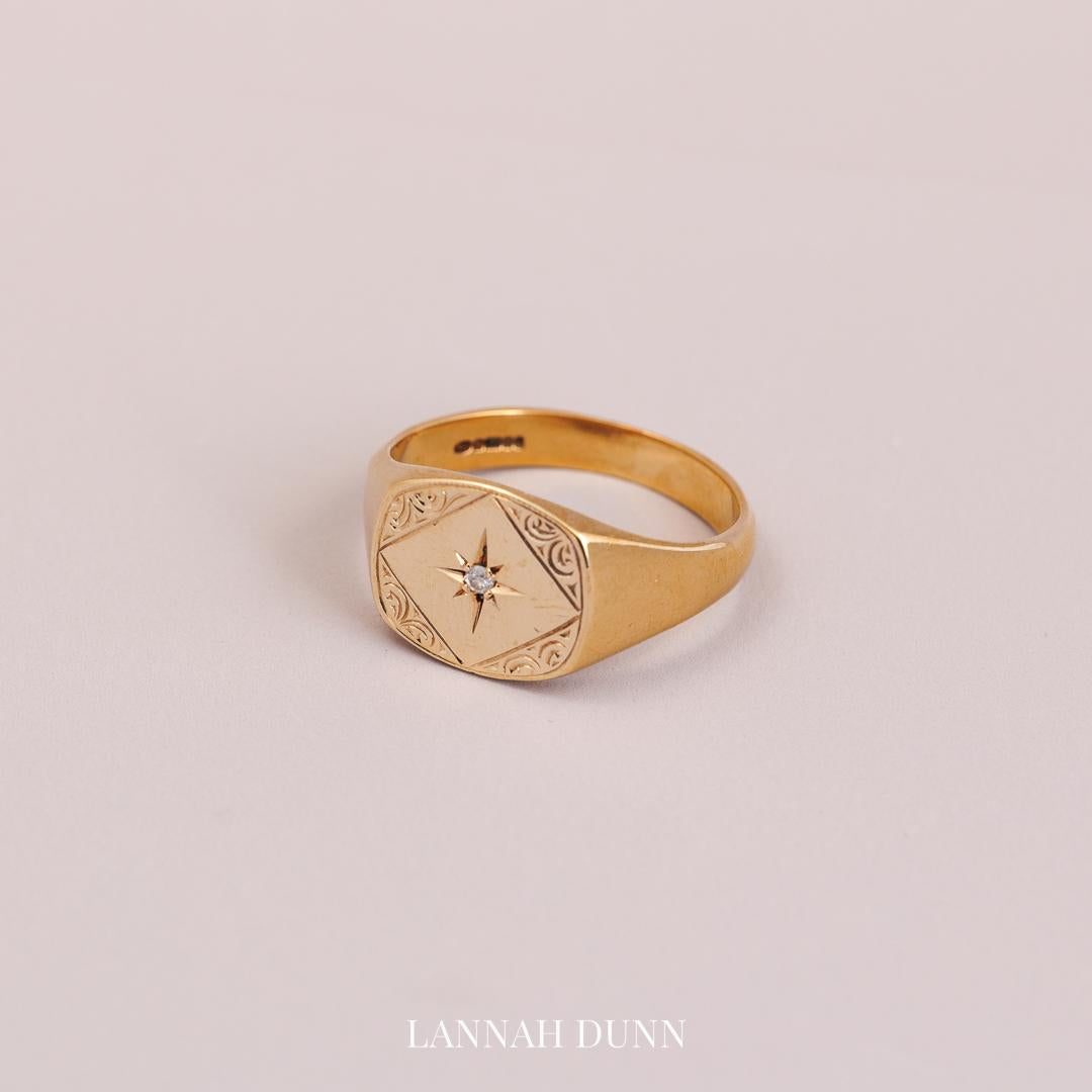 Diamond set engraved face antique signet