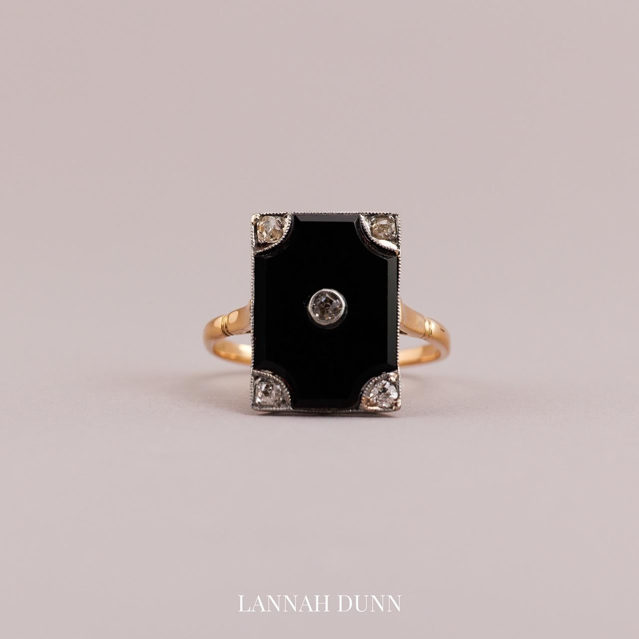 Onyx & diamond antique English ring
