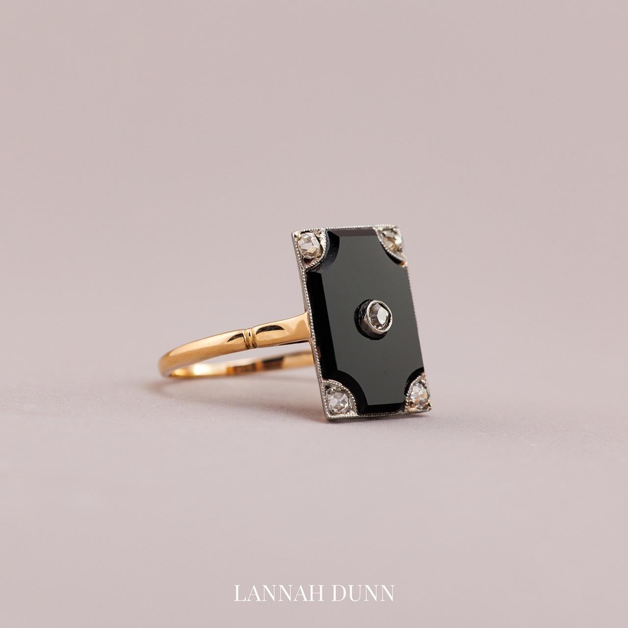 Onyx & diamond antique English ring