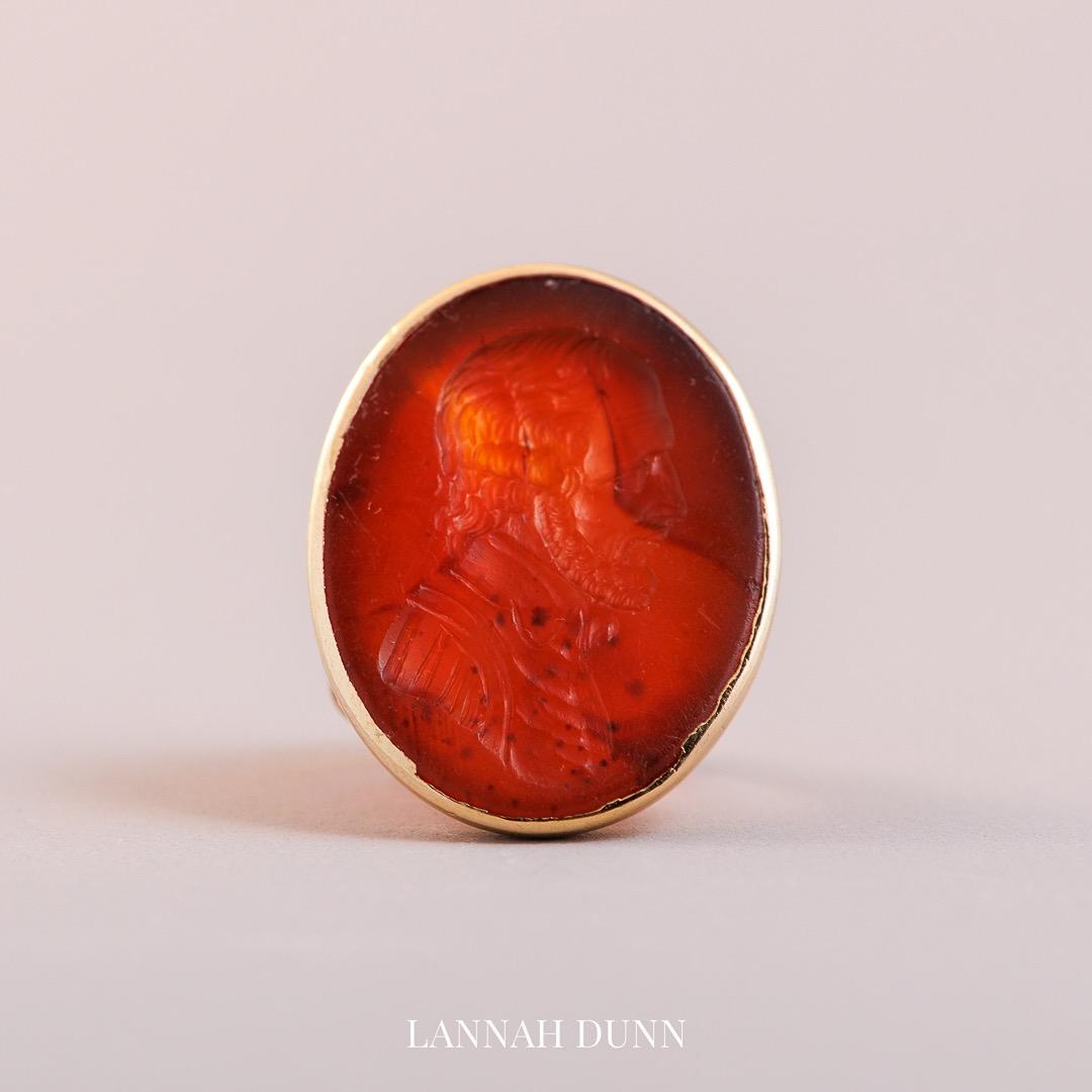 Large oval carved stone ‘Shakespeare’ ring
