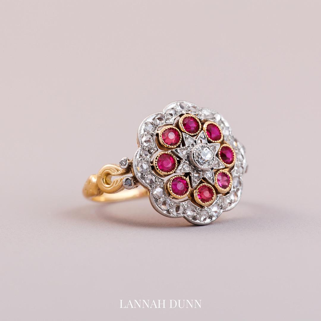 Ruby & diamond French cluster