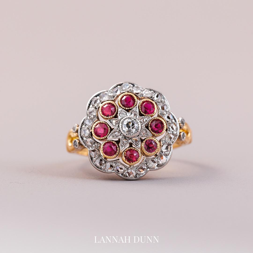 Ruby & diamond French cluster