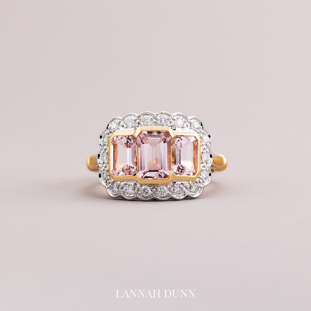 Vintage style Morganite & Diamond Plaque ring