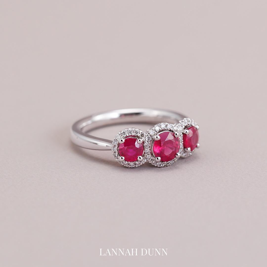 Ruby and diamond triple cluster anniversary ring