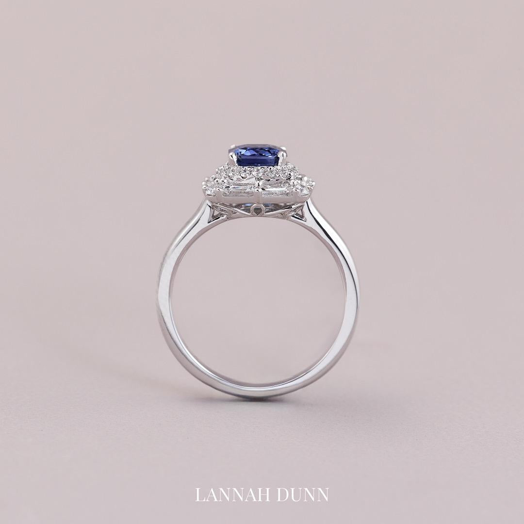 Sapphire & diamond geometric design ring