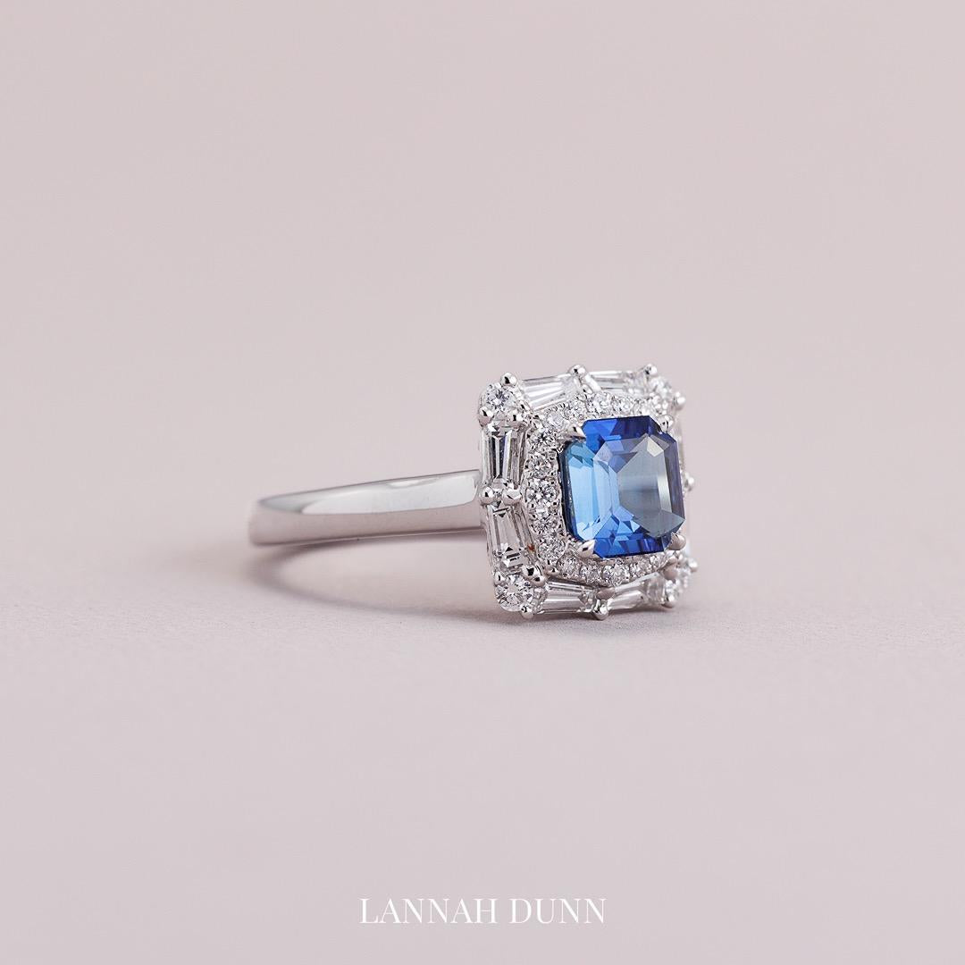Sapphire & diamond geometric design ring