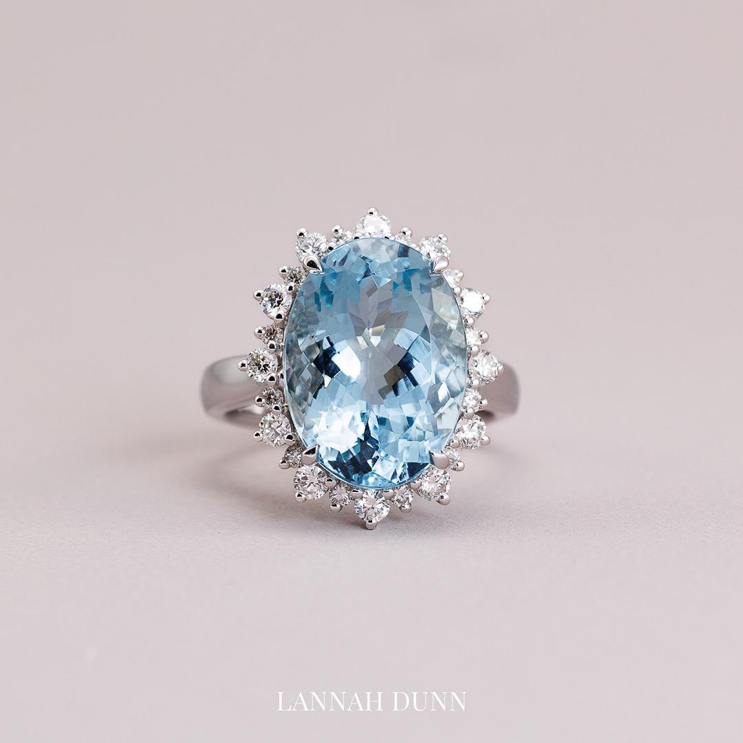Aquamarine and diamond cluster ring