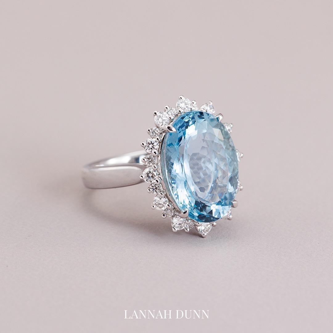 Aquamarine and diamond cluster ring
