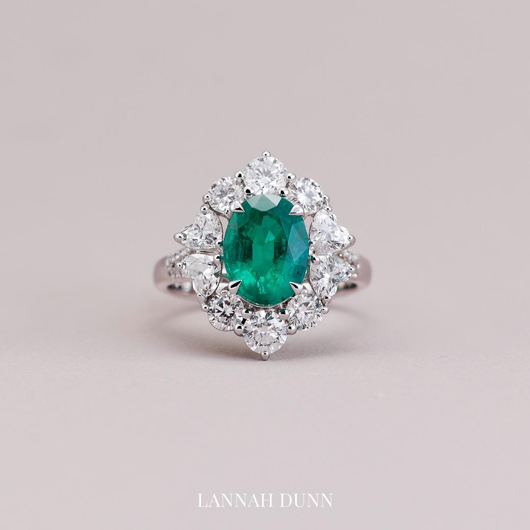 Emerald & diamond cluster ring