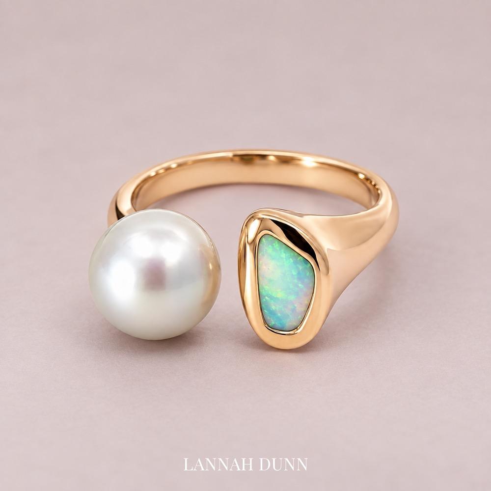 Australian opal & south sea pearl dress ring