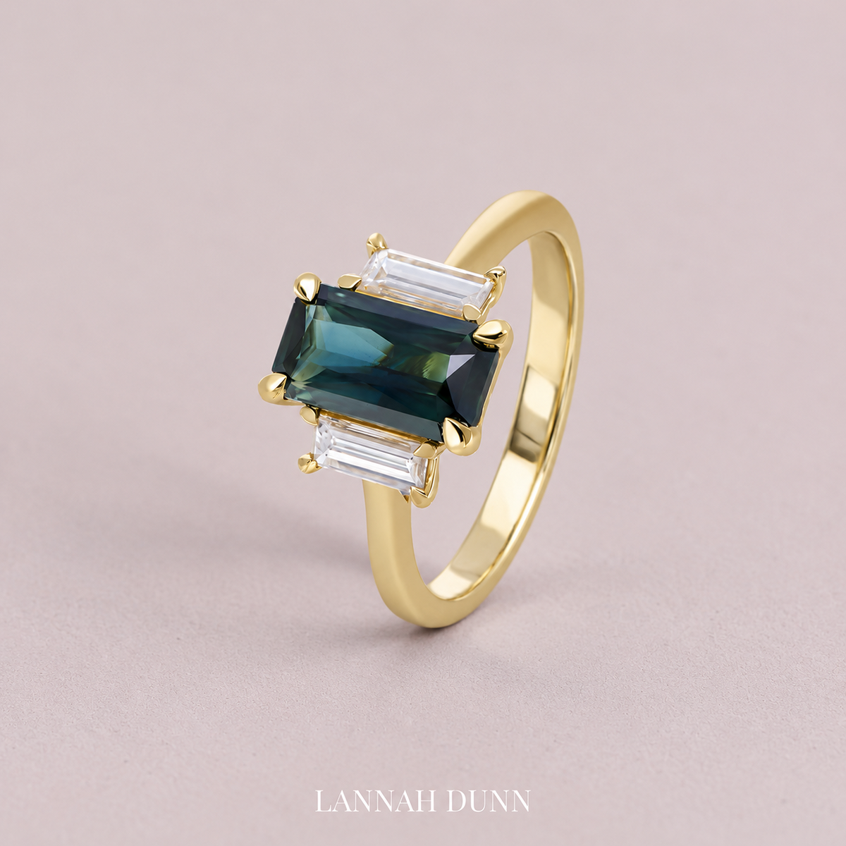 Blue Australian Sapphire and Baguette diamond ring