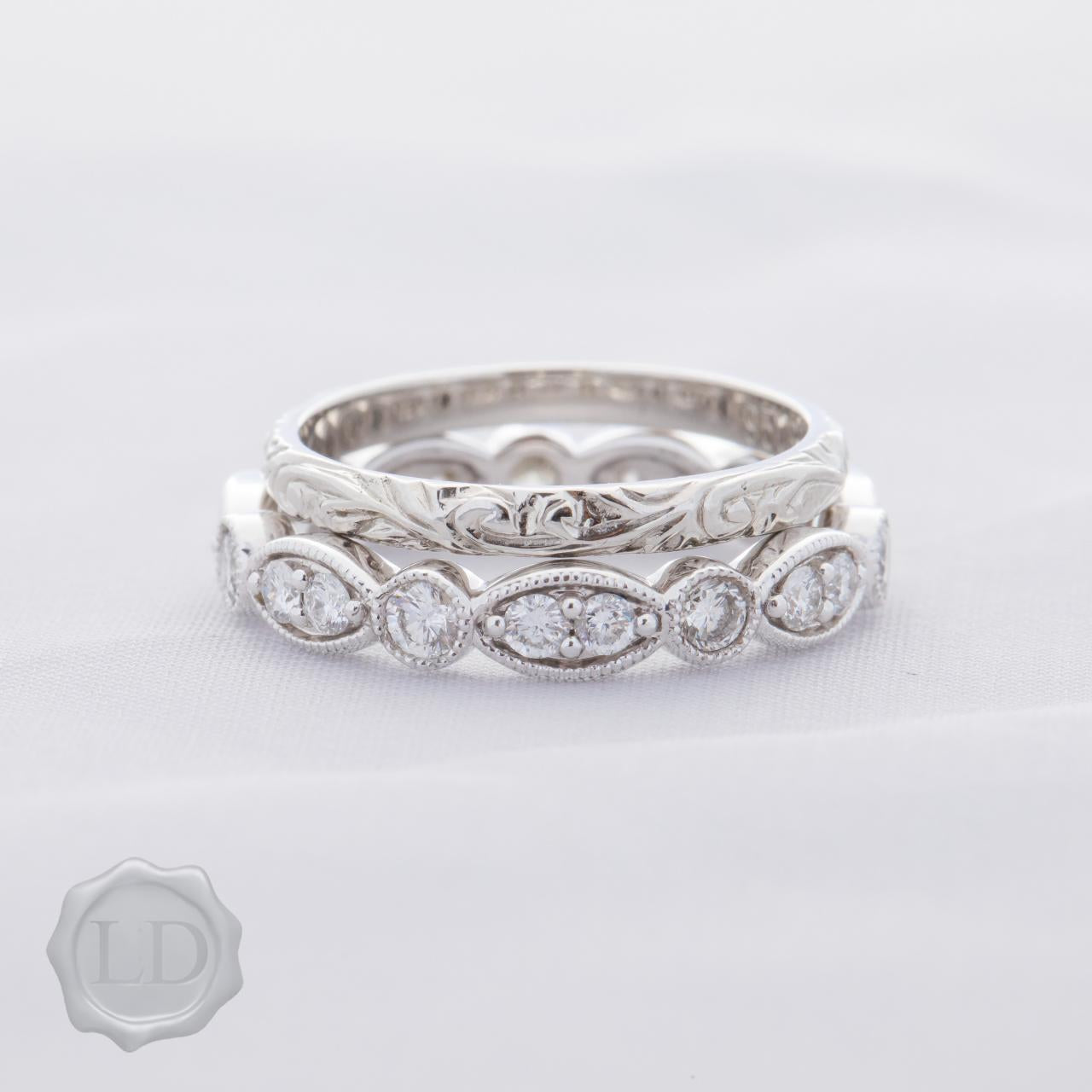 Platinum carved vintage style wedding band