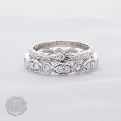 Platinum carved vintage style wedding band