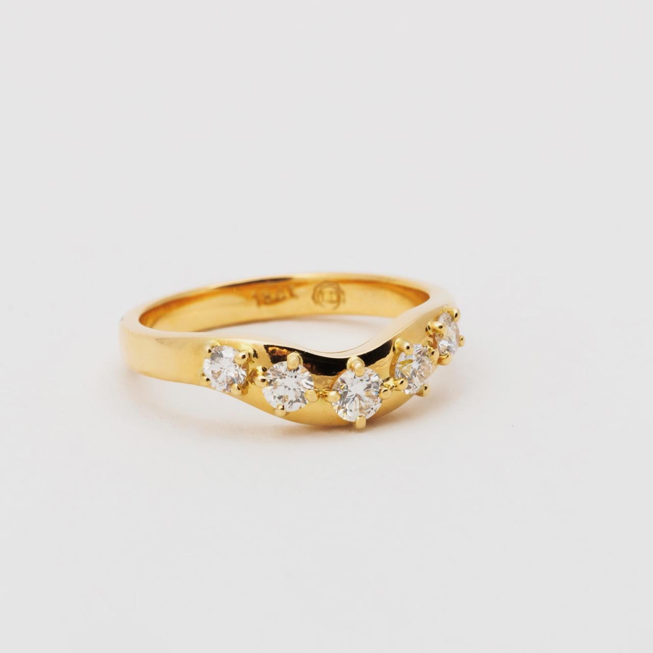 Solid Gold 18ct Yellow Crescent Moon Diamond Huggie Ring