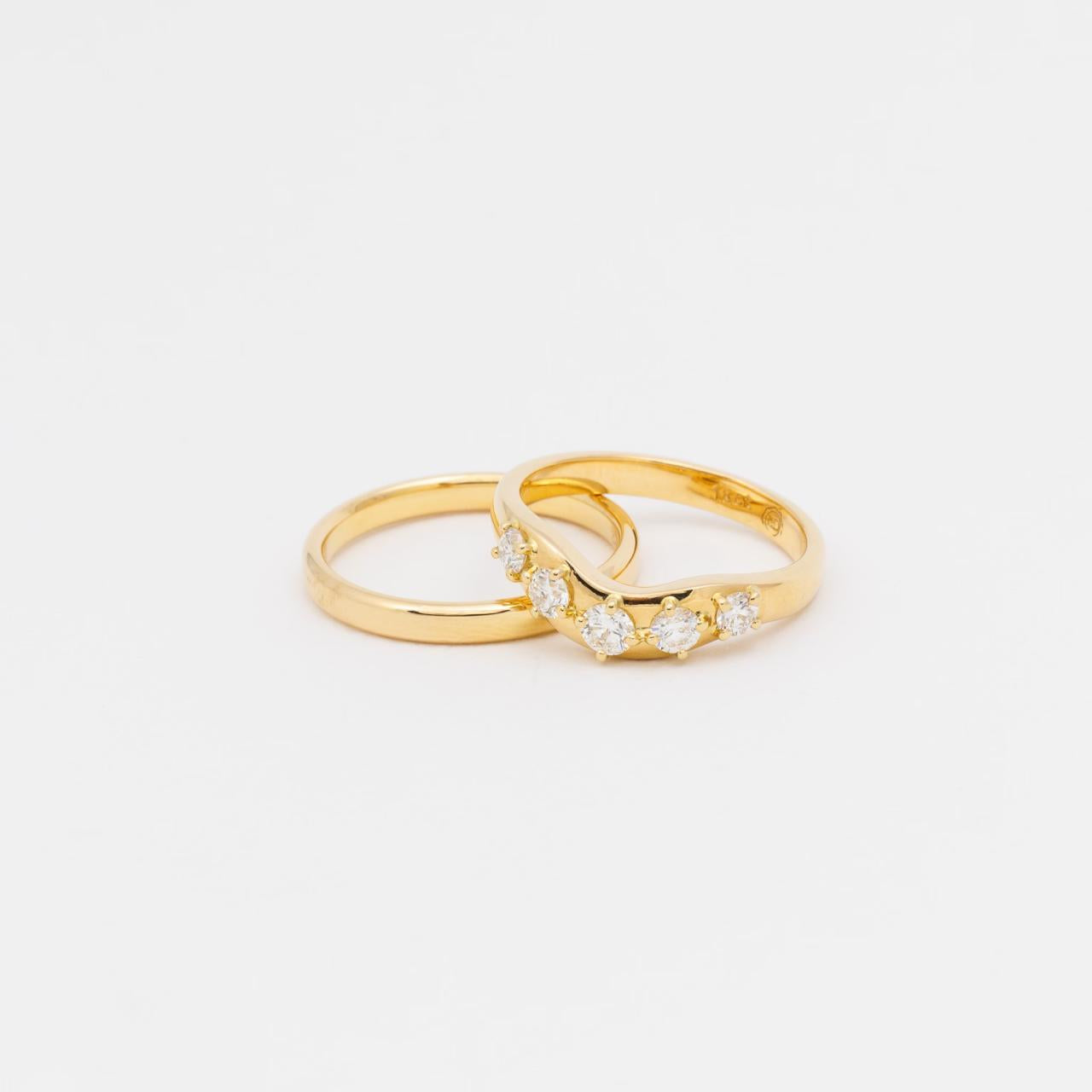 Solid Gold 18ct Yellow Crescent Moon Diamond Huggie Ring