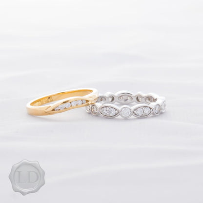 LD Diamond and yellow gold shaped cupped huggie wedding ring