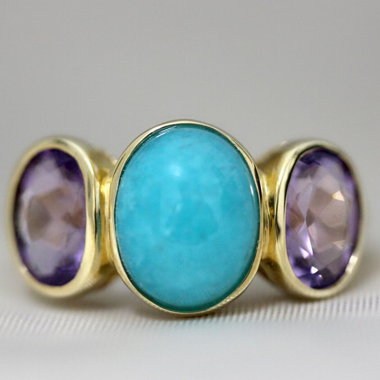 14ct Yellow Gold Amazonite Amethyst Cocktail Ring