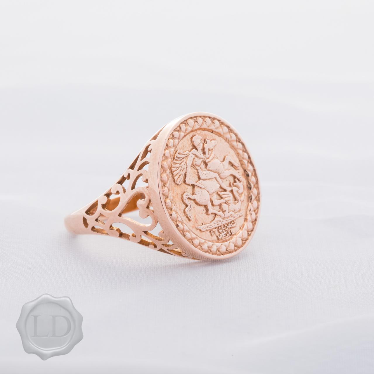 Large rose gold coin ring