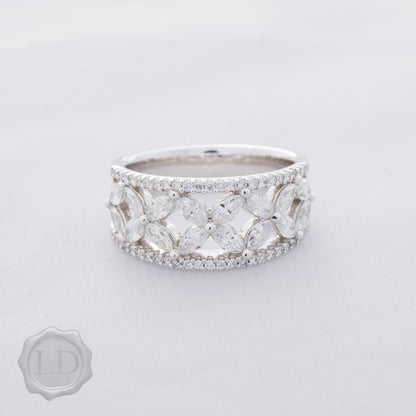 Fancy Marquise and brilliant cut diamond dress ring in platinum