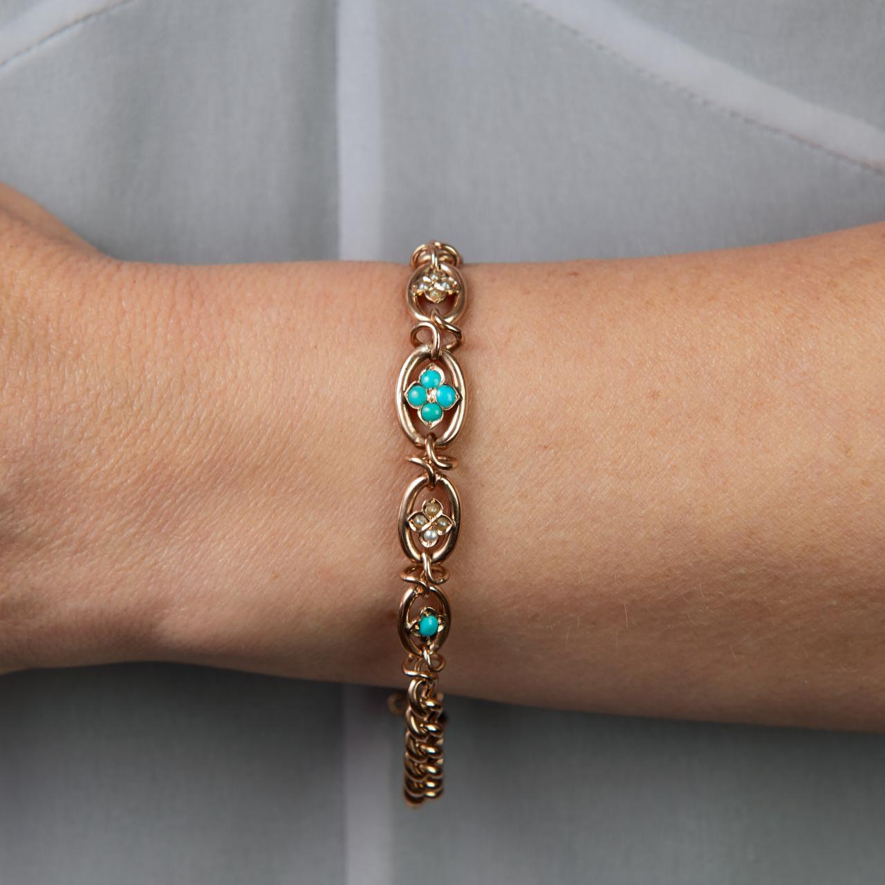 Turquoise & Pearl antique padlock bracelet