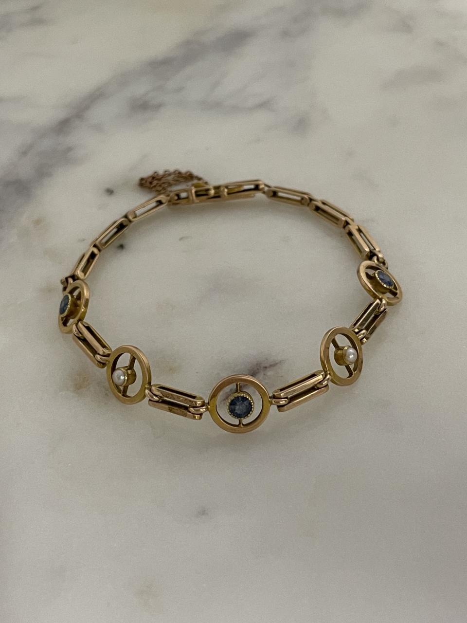 15ct antique English sapphire & pearl bracelet