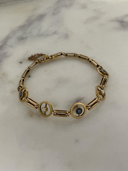 15ct antique English sapphire & pearl bracelet