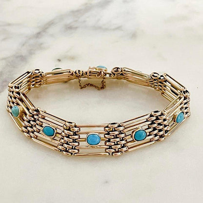 Antique Rosey Gold Turquoise Gatelink Bracelet